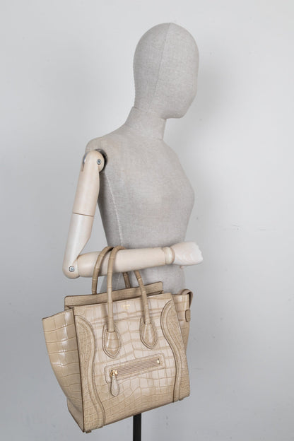 CÉLINE Luggage Micro Alligator Beige