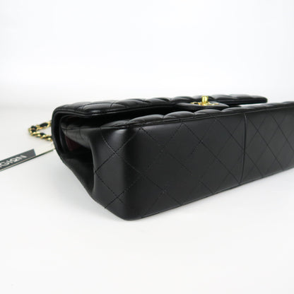 Jumbo Double Flap in Black Lambskin with GHW