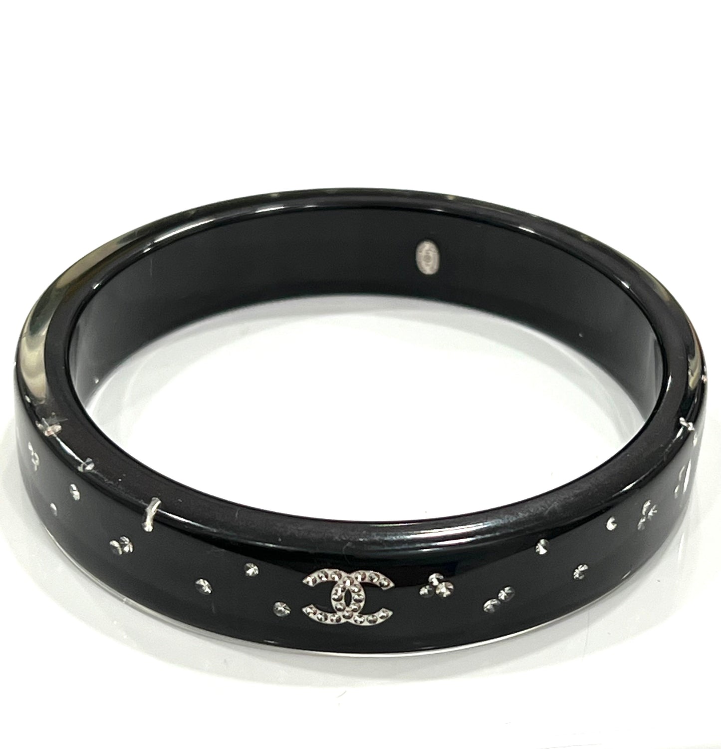 CHANEL RESIN CRYSTAL CC BANGLE BRACELET