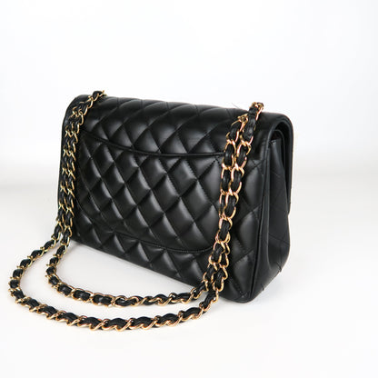 Jumbo Double Flap in Black Lambskin with GHW