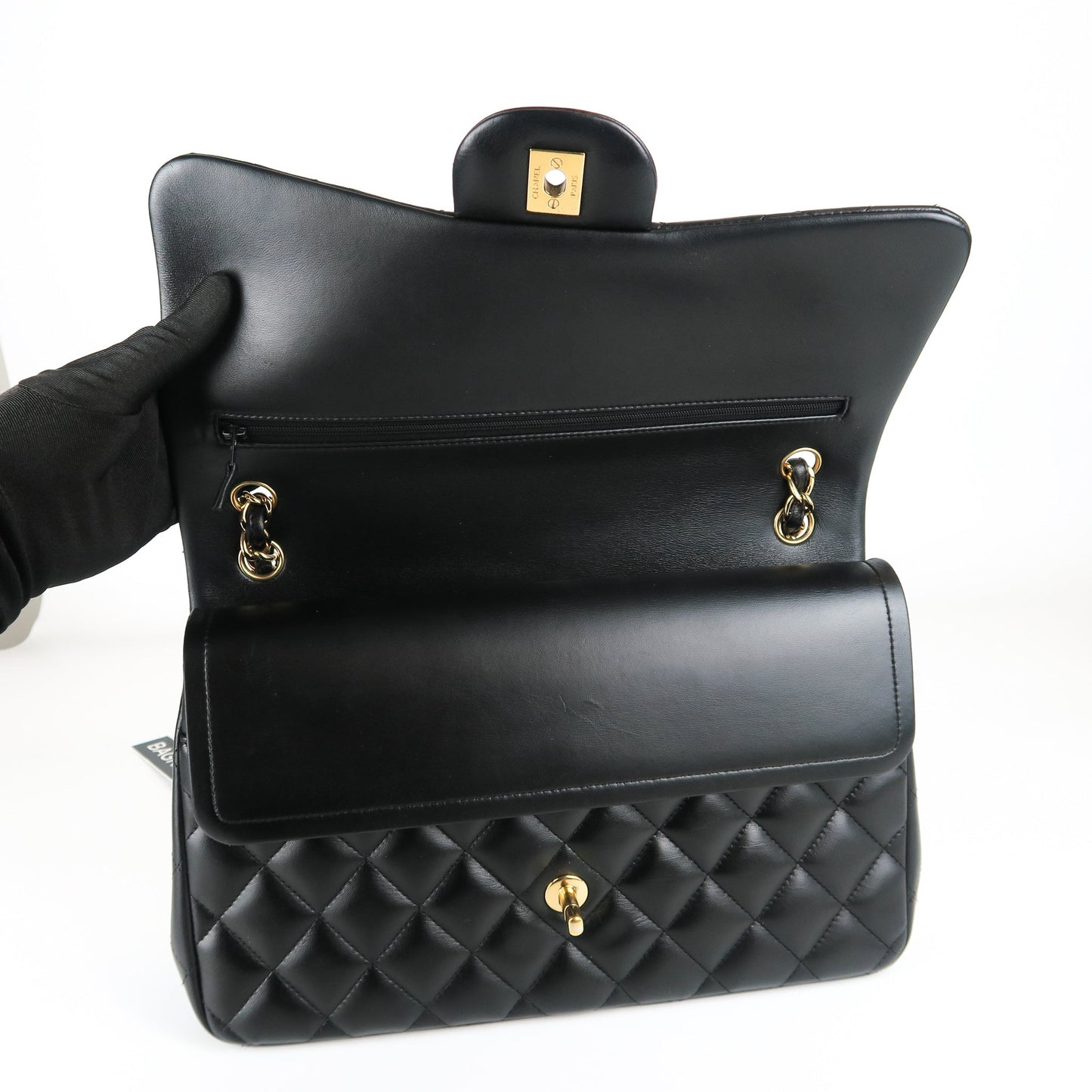 Jumbo Double Flap in Black Lambskin with GHW