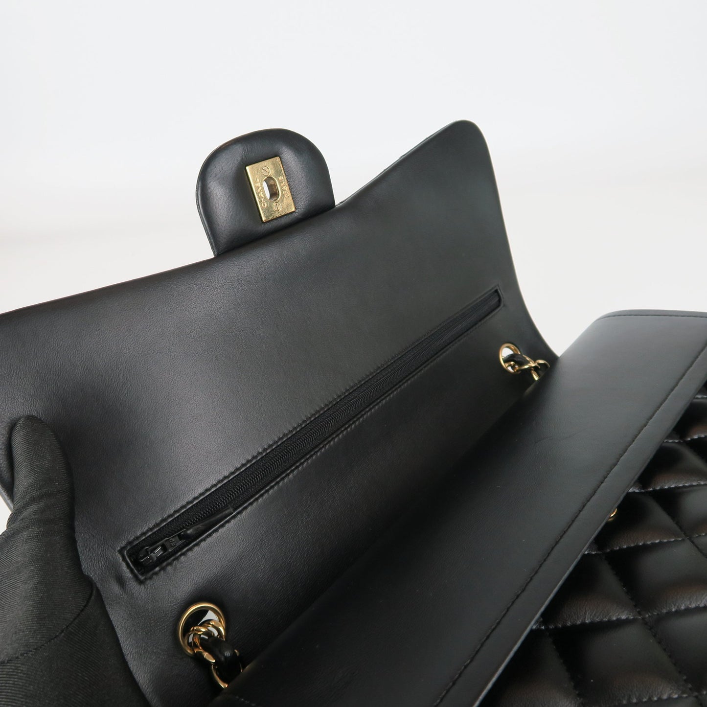 Jumbo Double Flap in Black Lambskin with GHW