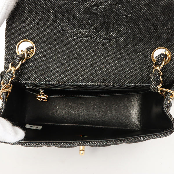 Chanel Around 1998 Made Denim Classic Flap Chain Bag Mini Black