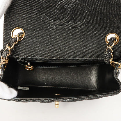 Chanel Around 1998 Made Denim Classic Flap Chain Bag Mini Black