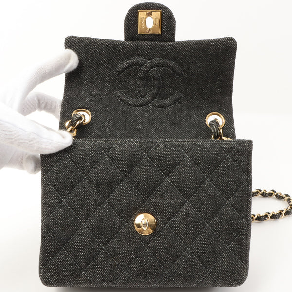 Chanel Around 1998 Made Denim Classic Flap Chain Bag Mini Black