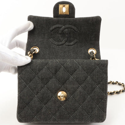 Chanel Around 1998 Made Denim Classic Flap Chain Bag Mini Black