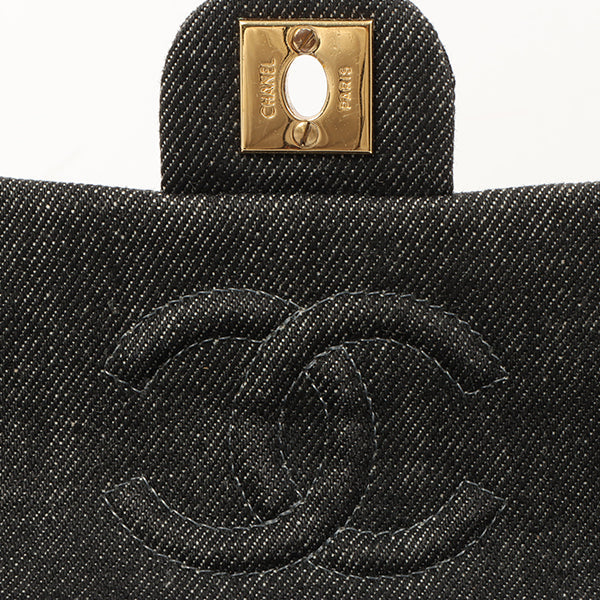 Chanel Around 1998 Made Denim Classic Flap Chain Bag Mini Black