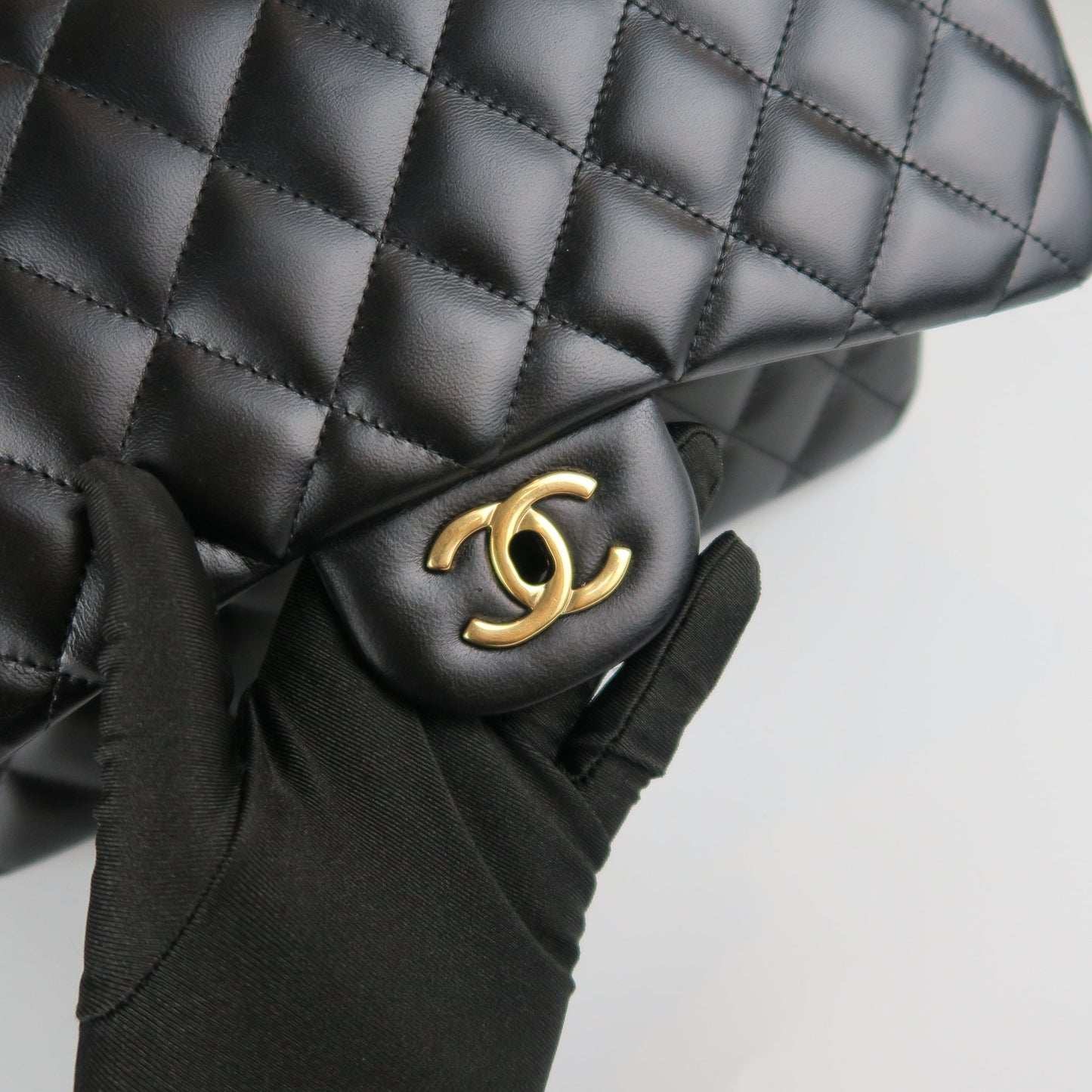 Jumbo Double Flap in Black Lambskin with GHW