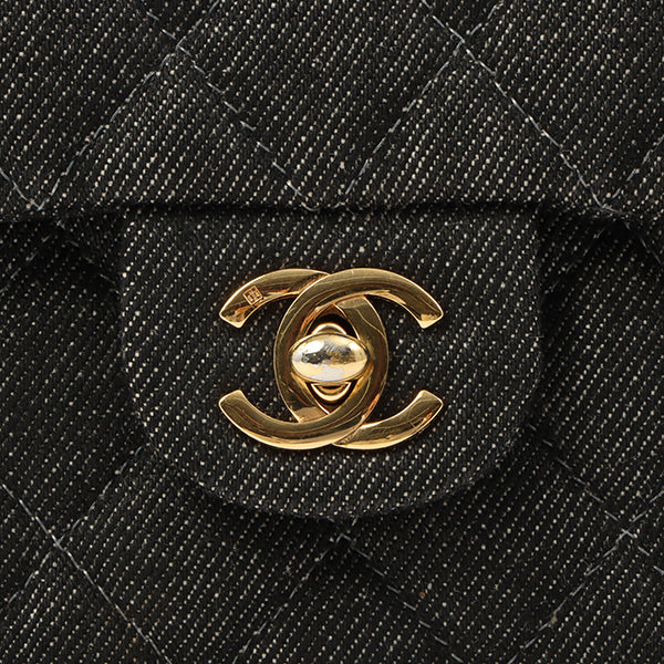 Chanel Around 1998 Made Denim Classic Flap Chain Bag Mini Black