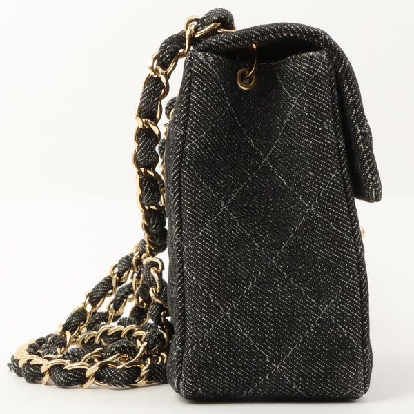 Chanel Around 1998 Made Denim Classic Flap Chain Bag Mini Black