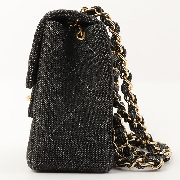 Chanel Around 1998 Made Denim Classic Flap Chain Bag Mini Black