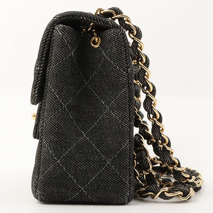 Chanel Around 1998 Made Denim Classic Flap Chain Bag Mini Black