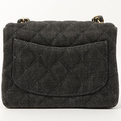 Chanel Around 1998 Made Denim Classic Flap Chain Bag Mini Black
