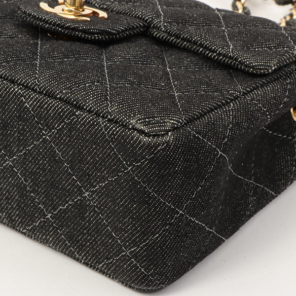 Chanel Around 1998 Made Denim Classic Flap Chain Bag Mini Black