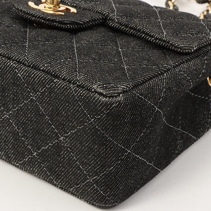 Chanel Around 1998 Made Denim Classic Flap Chain Bag Mini Black