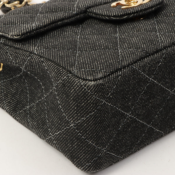 Chanel Around 1998 Made Denim Classic Flap Chain Bag Mini Black