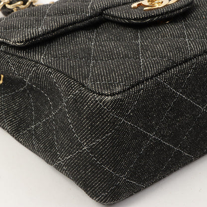 Chanel Around 1998 Made Denim Classic Flap Chain Bag Mini Black