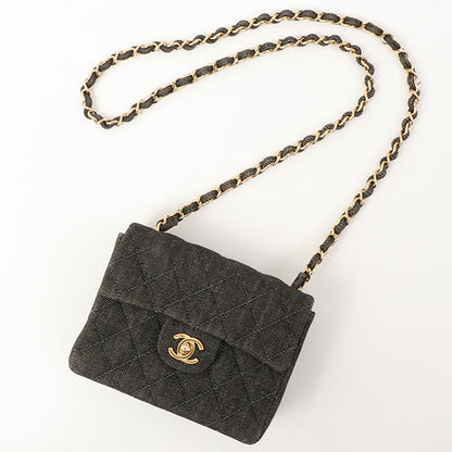 Chanel Around 1998 Made Denim Classic Flap Chain Bag Mini Black