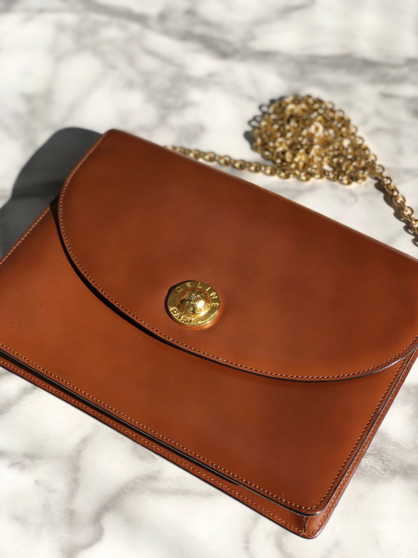 CELINE Starball Chain Shoulderbag Brown Old Celine Vintage nimwmc