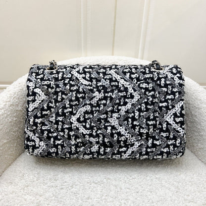 Chanel Medium Classic Flap CF in Tweed, Black and White Sequins and SHW