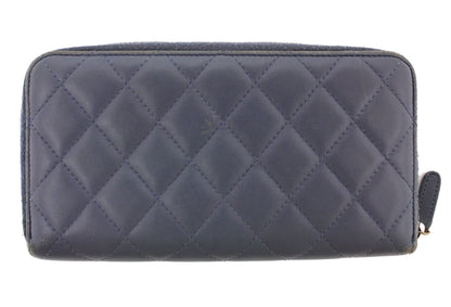 Chanel Blue Quilted Lambskin Leather Zippy Wallet