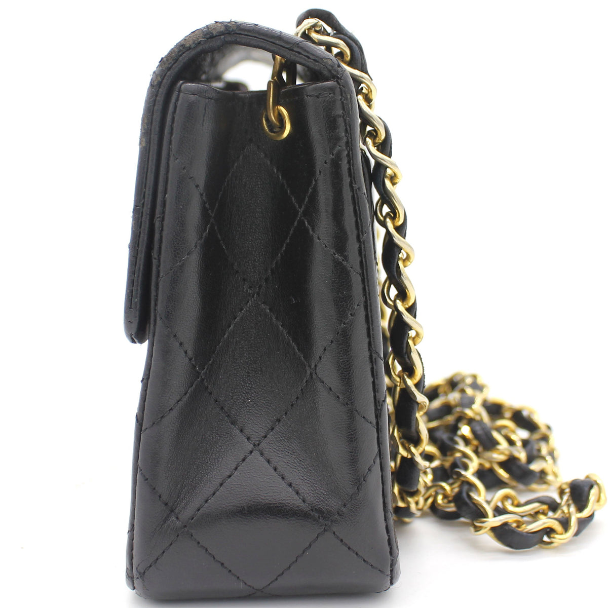 Vintage Black Quilted Leather Mini Square Classic Flap Bag
