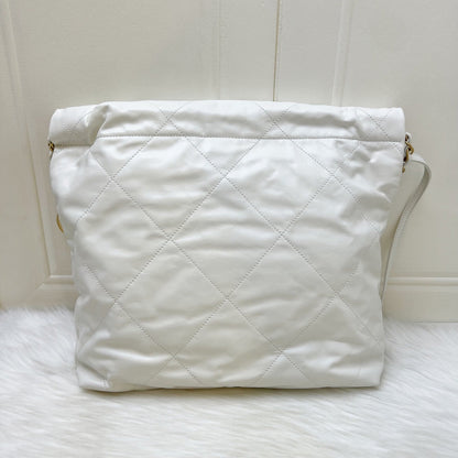 Chanel 22 Small Hobo Bag in White Shiny Calfskin and GHW