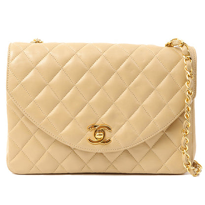 Chanel Around 1990 Made Round Flap Turn-Lock Chain Bag Beige