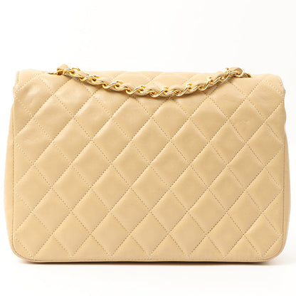 Chanel Around 1990 Made Round Flap Turn-Lock Chain Bag Beige