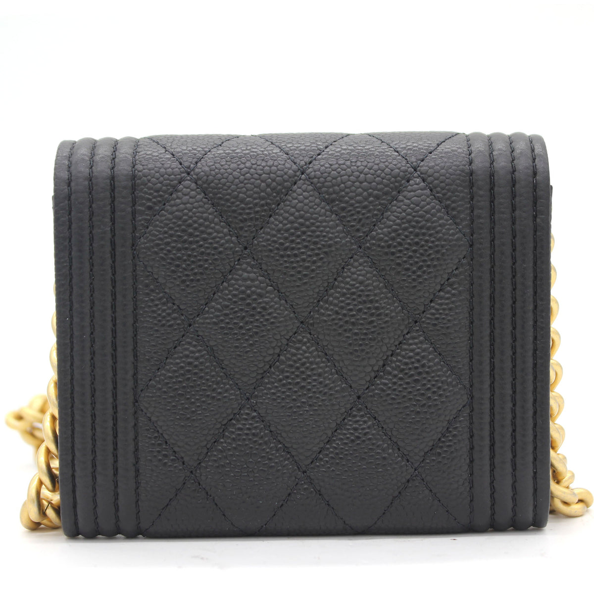 Black Caviar Leather Boy  Holder with Chain