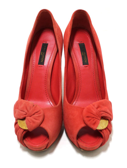 Louis Vuitton Red Suede Leather Pumps Shoes Size 37