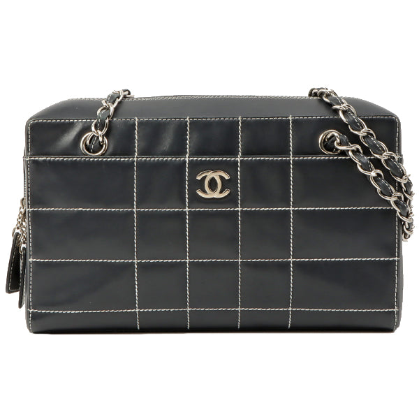 Chanel Around 2001 Made Chocolate Bar Stitch Cc Mark Plate Chain Bag Dark Navy