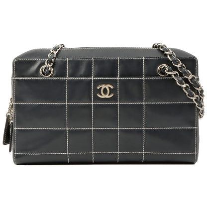 Chanel Around 2001 Made Chocolate Bar Stitch Cc Mark Plate Chain Bag Dark Navy