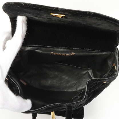 CHANEL Around 1995 Made Double Turn-Lock Velour Backpack Black