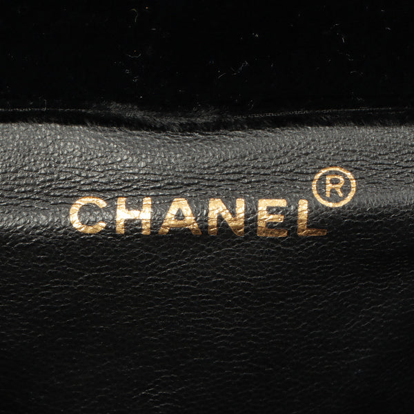 CHANEL Around 1995 Made Double Turn-Lock Velour Backpack Black