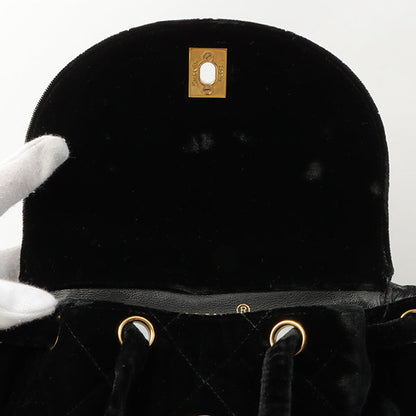CHANEL Around 1995 Made Double Turn-Lock Velour Backpack Black
