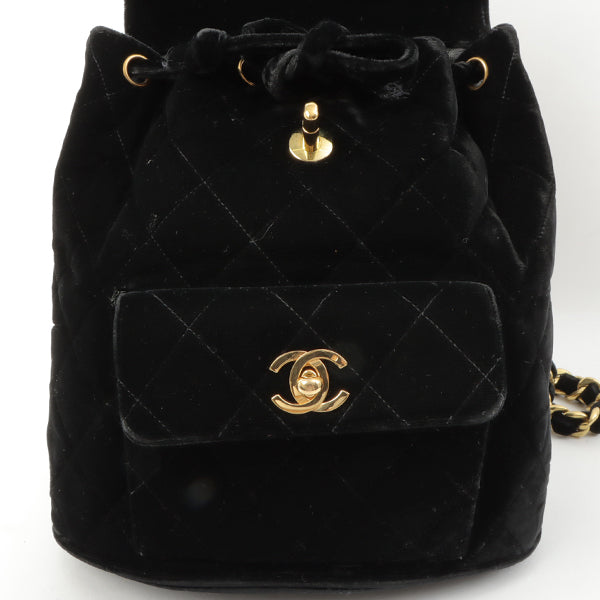 CHANEL Around 1995 Made Double Turn-Lock Velour Backpack Black