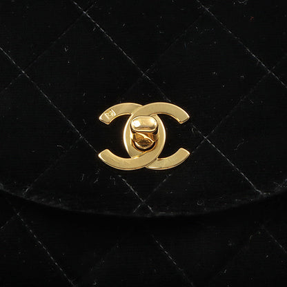 CHANEL Around 1995 Made Double Turn-Lock Velour Backpack Black