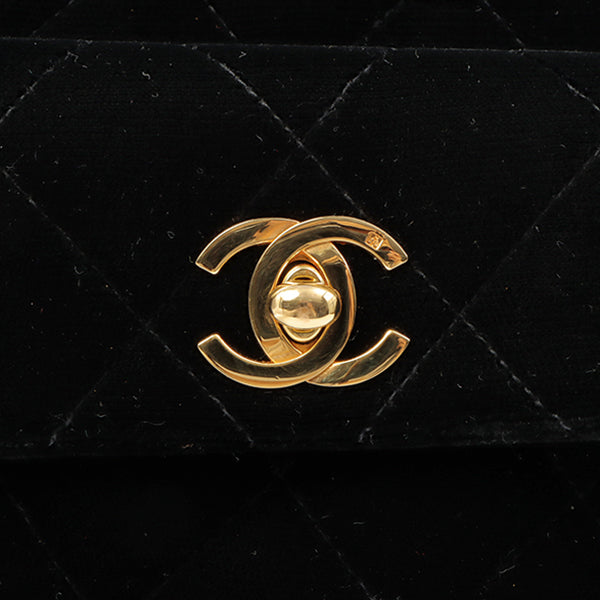 CHANEL Around 1995 Made Double Turn-Lock Velour Backpack Black