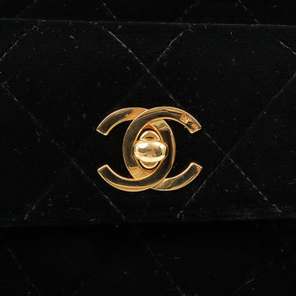 CHANEL Around 1995 Made Double Turn-Lock Velour Backpack Black