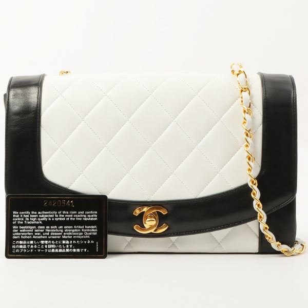 Chanel Around 1992 Made Diana Flap Chain Bag 25Cm Black/White