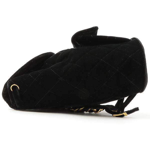CHANEL Around 1995 Made Double Turn-Lock Velour Backpack Black