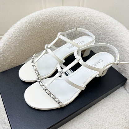 Chanel Heeled Sandals in White Size 38C