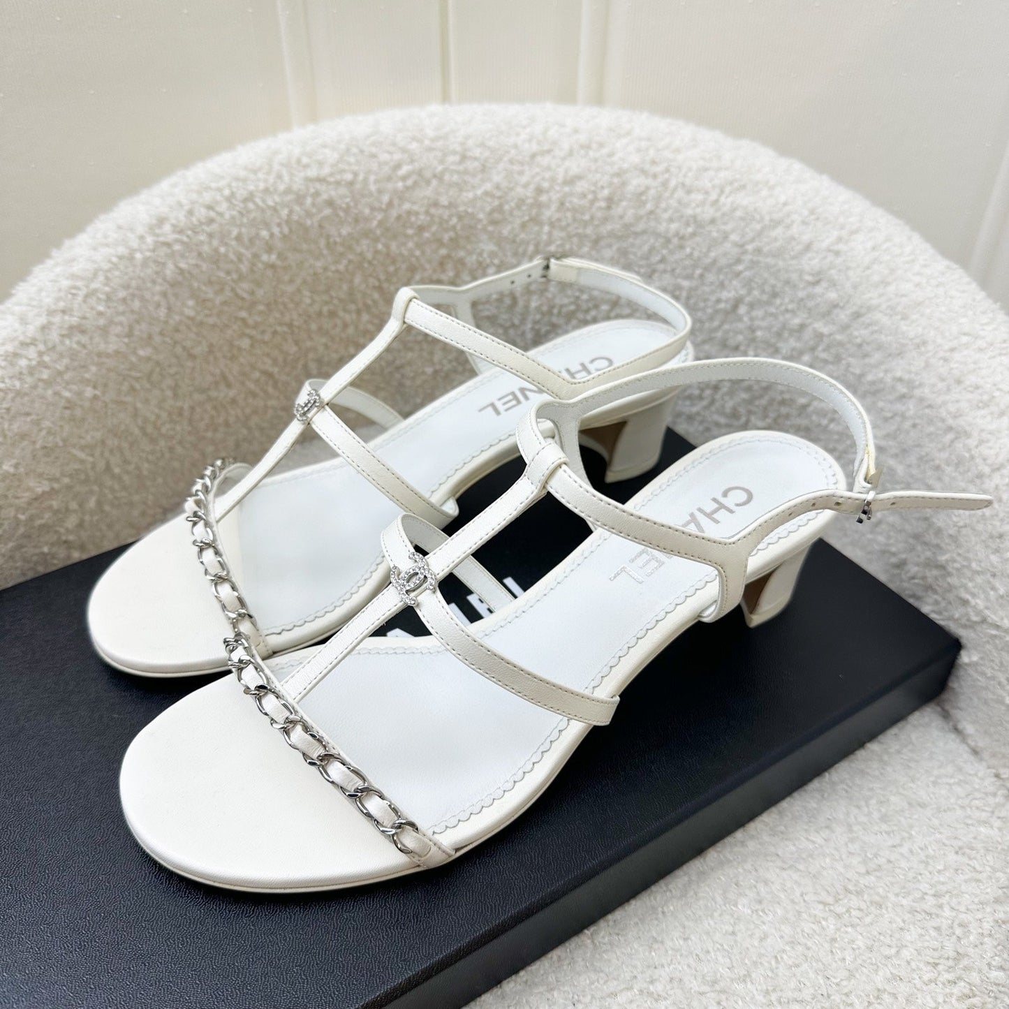 Chanel Heeled Sandals in White Size 38C