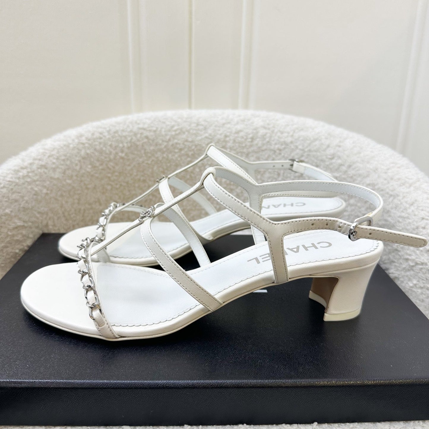 Chanel Heeled Sandals in White Size 38C