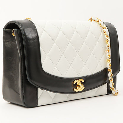 Chanel Around 1992 Made Diana Flap Chain Bag 25Cm Black/White