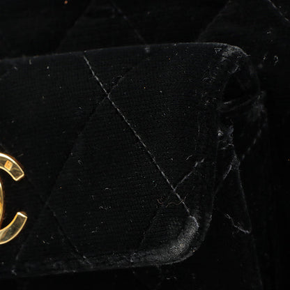CHANEL Around 1995 Made Double Turn-Lock Velour Backpack Black