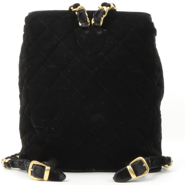 CHANEL Around 1995 Made Double Turn-Lock Velour Backpack Black