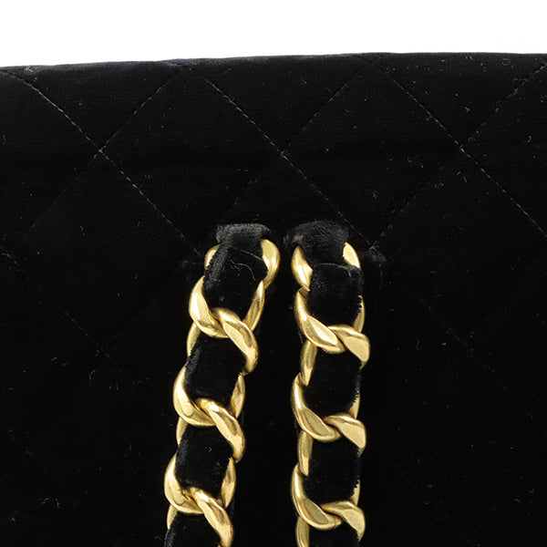 CHANEL Around 1995 Made Double Turn-Lock Velour Backpack Black