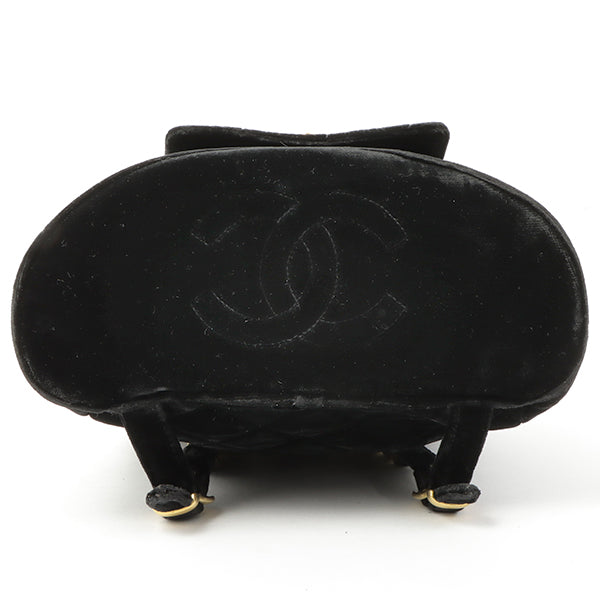 CHANEL Around 1995 Made Double Turn-Lock Velour Backpack Black